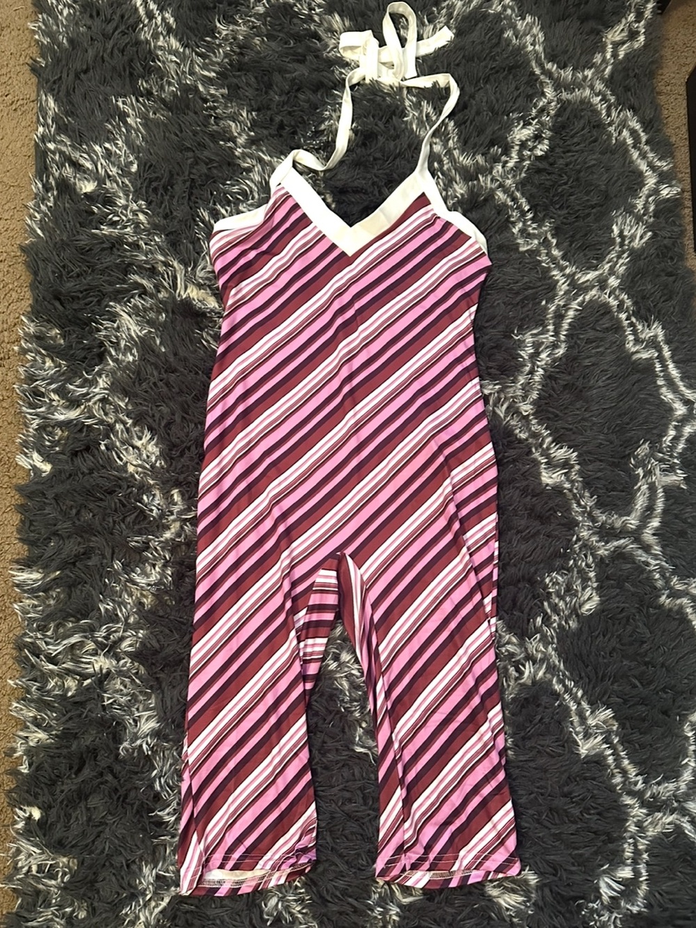 Purple Striped Halter Capri Jumpsuit